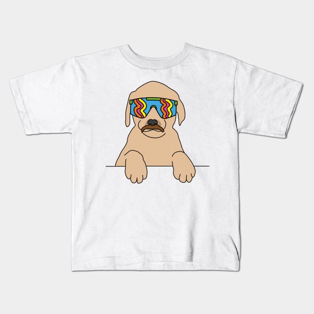 Dog with a moustache wearing 80's skiing sunglasses Kids T-Shirt by Captain-Jackson